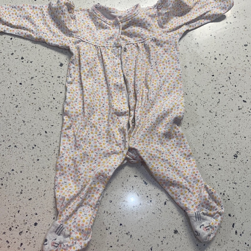 White onesie pjs with flowers